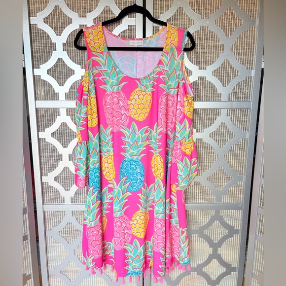 Simply Southern Vibrant Pineapple Print Midi Dress - Picture 1 of 9